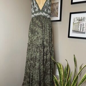 Free People Olive Patterned Maxi Dress